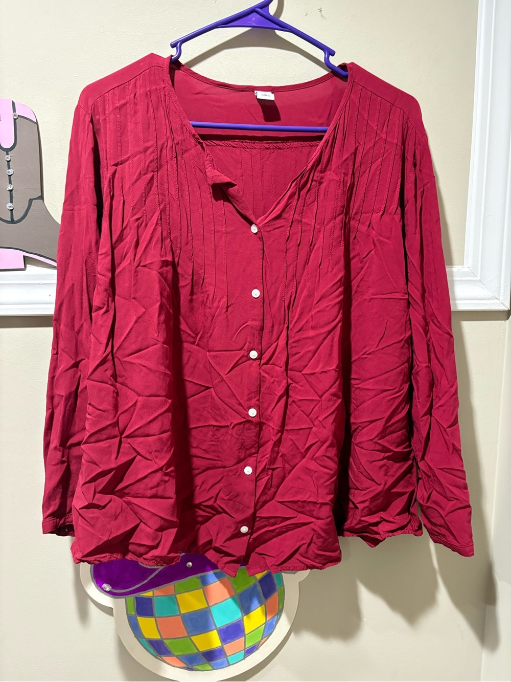 Old Navy Women's Red Pintuck Button-Down Shirt